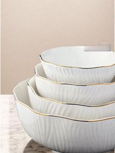 Shunxiang Ceramic Soup Bowl Gold Rim Pure Color French Style Dinnerware Set for New Home Moving Celebration Luxury Minimalist