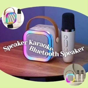 Speaker Karaoke Portabel Dengan 2 Mikrofon Wireless Bluetooth untuk Home Karaoke