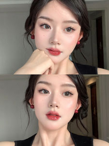 Red Wine Color Pearl Bean Earrings Womens Retro High-End Feeling New Years Ear Jewelry Ear Cares Hole No Need to Remove