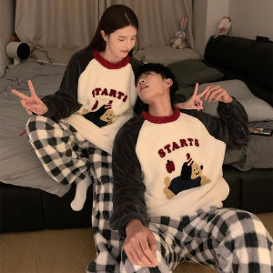 Couples Thickened Coral Fleece Pajamas Autumn Winter Style Mens Home Clothes Womens Sleepwear Long Sleeve Long Pants Home Clothes