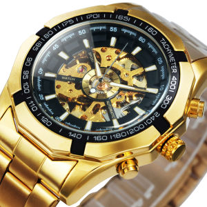 Classic Mechanical Watch for Men Luminous Hands Fashion Skeleton Mens Watches Top Brand Luxury Stainless Steel Strap Wristwatch