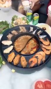 Bếp lẩu nướng 2in1 xanh cao cấp M2 Hotpot & BBQ - Mặt phủ chống dính cao cấp làm nóng nhanh nướng không khói. BẾP LẨU NƯỚNG 2 TRONG 1 NÚT CHỈNH RIÊNG BIỆT