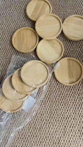 10cm Bamboo Round Serving Tray Wooden Cup Coaster Plant Pot Base Storage Tray