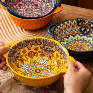 SANSHANGU | Bohemian Style Double Eared Multiuse Ceramic Bowl Large Capacity