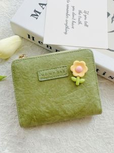 กระเป๋าสตางค์สุดน่ารักสำหรับผู้หญิง กระเป๋าใส่เหรียญแบบสั้น ซิป กระเป๋าสตางค์หนัง PU ทรงสี่เหลี่ยม กระเป๋าสตางค์แฟชั่นฤดูใบไม้ร่วง