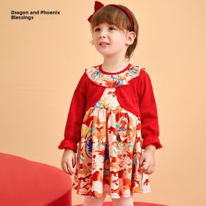 ergobag | Chinese Style Birthday Dress for Girls Spring and Autumn Season Red