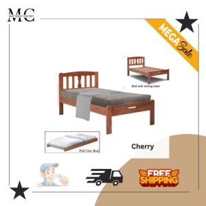 【LOCAL SELLER】CHERRY CHARLIE WOODEN BEDFRAME SINGLE/SUPER SINGLE/PULL OUT FREE DELIVERY AND INSTALLATION