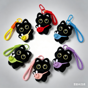 Cute Bee Black Cat Doll Keychain Bag Pendant Crossbody Bag Cat Plush Toy Charms Car Keyring Accessories Kawaii Gift For Women