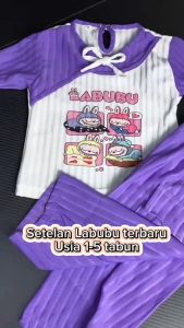 Baju Labubu Anak Perempuan 1-5 Tahun Bahan Knit Lengan Pendek Varian Warna