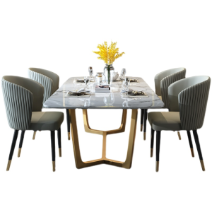 Accessible Luxury Bright Stone Plate Dining Table Modern Simple Stainless Steel High-End Dining Tables and Chairs Italian Marble Dining-Table Rectangular