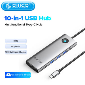 ORICO ฮับ USB 10-In-1เฉพาะฮับแท่นวางมือถือชนิด C เพื่อ4K60Hz อะแดปเตอร์3.0 USB HDMI USB ที่เข้ากันได้ RJ45ชาร์จ PD100W สำหรับอุปกรณ์แล็ปท็อป Macbook Pro