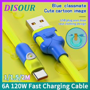DISOUR 120W 6A Fast Charging Cable USB To Type-C Micro-USB Lightning 1/1.5/2M Liquid Silicone Super Quick Charger Line Support Data Transmission Compatible With iPhone For Xiaomi Huawei OPPO VIVO Charging Cable