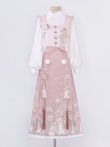 Original Designer Gift Moon Rabbit Hanfu Spring Autumn Set New Chinese Style Vest And Face Skirt for Women 18-25 Years Old