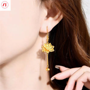 XT เครื่องประดับเกาหลี24K ดอกบัวต่างหูระย้าวินเทจ916ชุบทองเดิม (คู่)