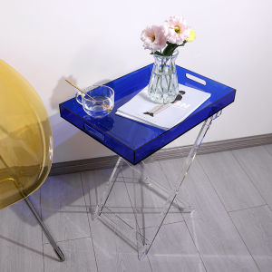 Portable Acrylic Folding Table Small Simple Modern Side Table Storage Coffee Table Color Changeable Transparent Home Furniture