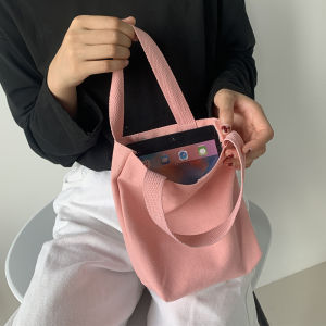 Trendy Candy Colored Canvas Handbag 2024 New Style Student Womens Bag Portable Lunch Box Bag Soft Korean Style Leisure Handbag