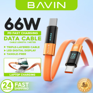 BAVIN CB431 66W PD Fast Charging Braided 1 Meter Data Cable USB to Type-C & Type-C to Type-C w/ LED Display & Data Sync