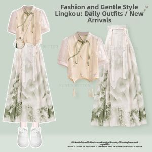 NUMEN BUTTON | Plus Size Summer Set Slimming Modern Chinese Style 2 Piece