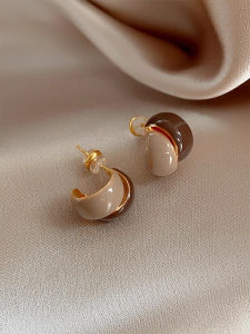 Retro Color Block Drip Glaze C Type Earrings Women Simple Minority Elegance High Sense Beauty Meridian Ear Jewelry New 2025