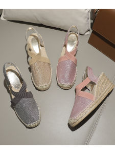 Womens Fishing Shoe Style Platform Sandals Spring Summer Flatform Thick Bottom Grass Woven Linen Head High Heels Slip-On Shoes