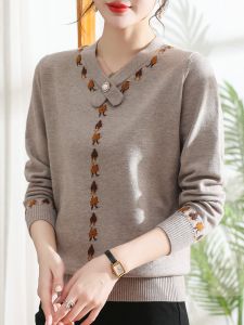 Áo Len Dệt Kim Dài Tay Thời Trang Mùa Thu Đông Cho Phụ Nữ Trung Niên Và Cao Tuổi Romon Áo Sơ Mi Nhỏ Bên Trong Áo Chui Đầu Cổ Đứng