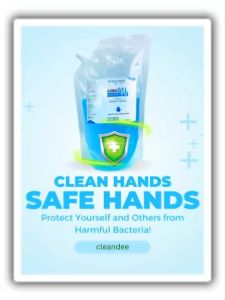 คลีนดี..แอลกอฮอล์เจล..แบบถุง 650 ml.สีฟ้ากลิ่นแป้งเด็ก..1ถุง