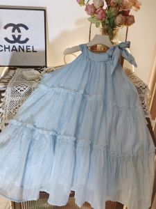 Summer Fairy Style off Shoulder Sleeveless Princess Dress Cake Skirt One Year Old Ceremony Dress Childrens Clothing Kids Dress