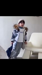 Baby Autumn Winter Kids Jacket Hooded Long-Sleeve Cotton Big Fur Collar Coat Children Jacket Boys Girls Cotton Mid-Length Coat