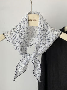 Khăn Choàng Tam Giác Họa Tiết Hoa Nhỏ Vải Lanh Cotton Phong Cách Retro Thời Trang Xuân Hè Cho Nữ Khăn Quàng Cổ Trang Trí