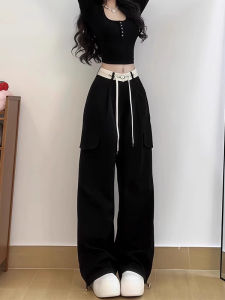 Black Casual Wide Leg Pants Womens plus Size High Waist Loose Fitting Pear Shape Body Slimming Trousers Workwear Style