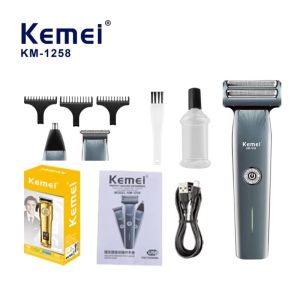 Kemei KM-1258 Multifunctional Beard Shaver Nose Remover Mini Handle Hair Cutter Fast Speed Motor Hair Trimming Tools 3 In 1 Set
