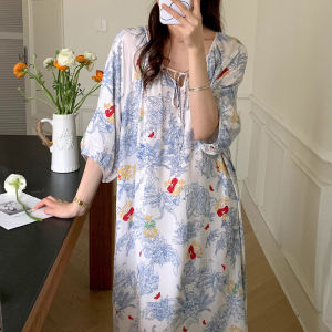 Yolo Phong cách Trung Quốc Mới nightdress cho phụ nữ trong mùa hè thanh lịch và cao cấp bông Pijama lụa bên bờ biển kỳ nghỉ mới phong cách Trung Quốc bông dài bằng lụa Váy