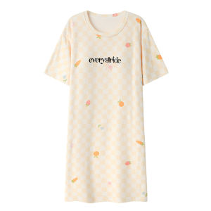 Miiow | Cat Woman New Summer Cotton Sleepwear Womens Loose Casual Short Sleeve Midi Dress Home Comfort Pure Cotton Printed Nightgown