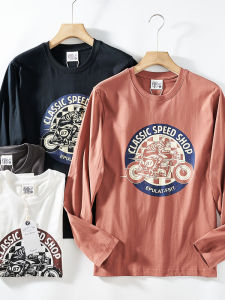 Áo Thun Nam Tay Dài Dáng Rộng Phong Cách Mỹ Mới Chất Liệu Cotton Nguyên Chất in Họa Tiết Xe Máy Cổ Tròn Mùa Thu Thường Ngày Áo Lót