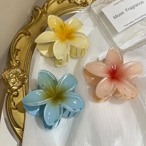 8CM Klip Rambut Colorful Plumeria Flower Hair Clip Korean Simple Updo Claw Gradient Petal Beach