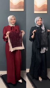 Dress Muslimah LOLI Wanita Model Rompi Tille Bordir Dengan Leher Pita Dan Lengan Karet