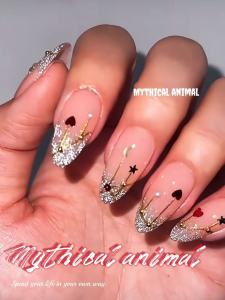 Exquisite Christmas French Flash Handmade Autumn Winter High-End Feelings Semi-Permanent Nails Bright Color Almond Shape