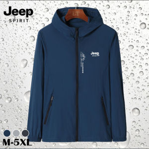 JEEP SPIRIT เดินป่ากลางแจ้งเสื้อกันฝนน้ําหนักเบาแจ็คเก็ตลําลองผู้ชายมีฮู้ดกันน้ําฤดูใบไม้ร่วง