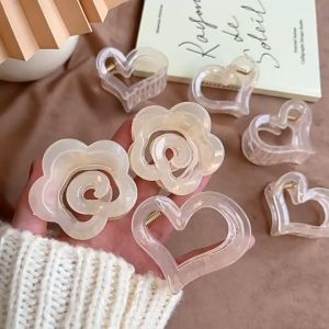 Hokkaido - Kẹp Tóc Càng Cua Hình Hoa Màu Kem  Trong Suốt Phong Cách Hàn Quốc