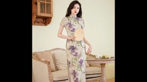 Polyester Satin Off White Vintage Maxi Cheongsam 1045-02 綢緞米白復古長旗袍