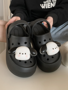 น่ารัก รองเท้าแตะส้นหนาสองทาง ผู้หญิง รองเท้าแตะ ระบายอากาศได้ดี รองเท้าแบบสวม ทันสมัย รูสุนัขกันลื่น ดีไซน์ ฤดูร้อน รองเท้าแตะ