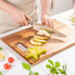 Large Acacia Wood Cutting Board with Handle Wooden Chopping Blocks Food-Safe Butcher Chopping Board For Fruits Meat Kitchen Tool