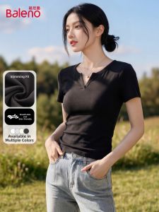 BALENO | Womens V-Neck Square-Shoulder Short-Sleeve T-Shirt