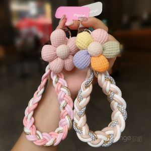 Short Woven Mobile Phone Lanyard for Women Outdoor Travel Durable Keychain Holder Flower Design Nylon Material Handmade Craft