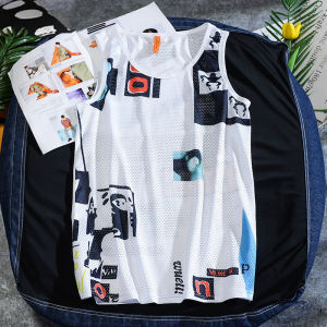 Mens Sport Vest Quick Dry Sweat Absorption Sleeveless Loose Top Running Ice Silk Breathable T-Shirt Fitness Training Garment