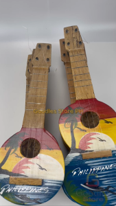 Philippine Coconut Shell Ukulele Souvenir | Handpainted Miniature Guitar Art | Filipino Handmade Handicraft Pasalubong Balikbayan Gift | Traditional Decor for Home Office Travel Music Lover & Collector Cebu Pinoy Wood Art Desk Accent Aesthetic Gift Set