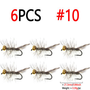 Bimoo 6PCS 10# Artificial Grizzly Hackle Wet Flies Chain Bead Head Eyes Damselfly Nymph For Trout Grayling Bass Fishing Lures