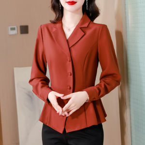 เสื้อเชิ้ตคอพันแขนยาวทรงเข้ารูปสไตล์สตรีทสำหรับผู้หญิงในฤดูใบไม้ผลิและฤดูใบไม้ร่วง เสื้อคลุมกันหนาวแบบมีฮู้ดสำหรับคุณแม่