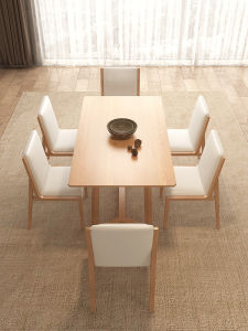 Minimalist Modern Creamy Style Japanese Solid White Ash Wood Dining Table and Chairs