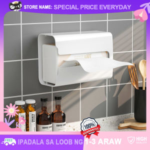 Japanese Multiple-uses Wall Mounted Tissue Holder Case Self Adhesive Punch-free Paper Napkin Storage Boxes for Office Kitchen Bathroom Bedding Room Household Suppllies